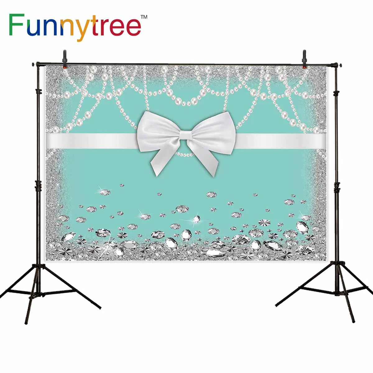 Funnytree фотографический фон лук синий подарок бриллиантовый жемчуг вспышка