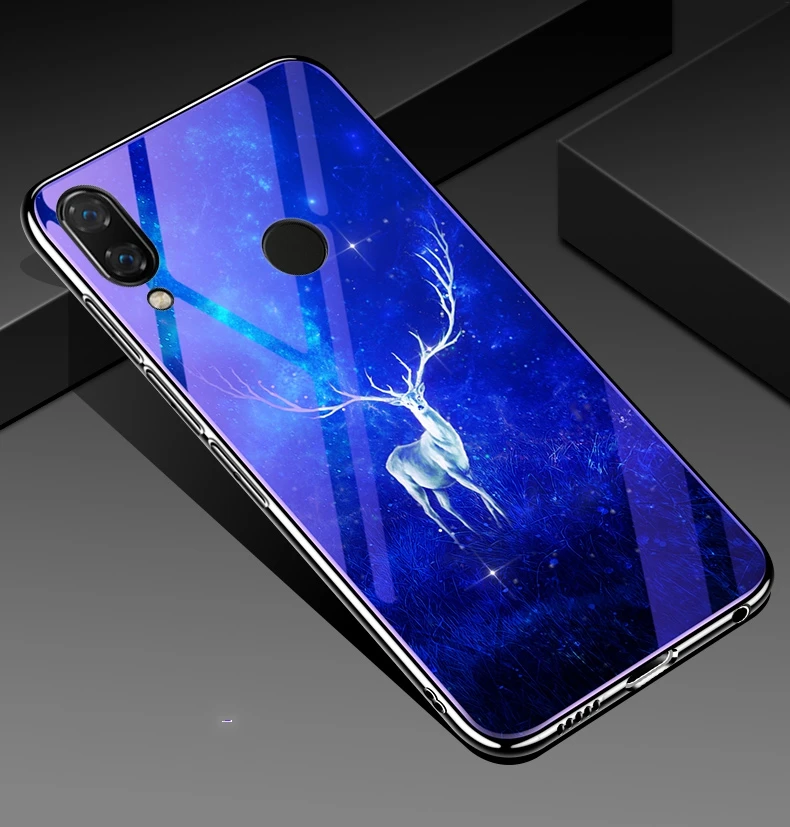Синий светильник волк закаленное Стекло чехол для huawei Honor 10 lite мягкий краями, покрытыми металлом крышка Стекло тонкий кожаный Капа для huawei Honor 9 lite 8X
