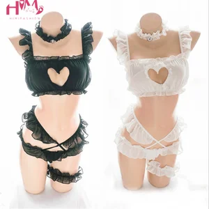 Японская кукла, сексуальное нижнее белье для женщин, Лолита, косплей, сексуальные кружевные эротические костюмы, Kawaii, полые сердца, 5 шт, комплект пижамы