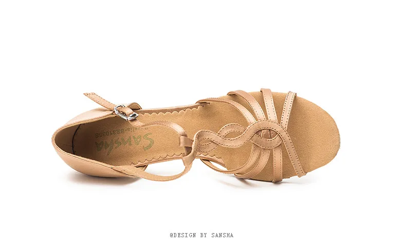 Sansha Women Satin Latin Dance Shoes 7.5CM Height Heel Black/Gold Ballroom Dancing Shoes For Girls Heel Customizable BR31035S