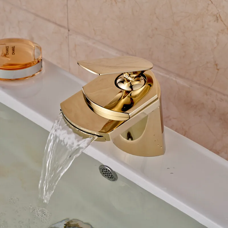 Bathroom Basin Faucet Total Brass Golden Sink Mixer Tap Hot &amp Cold Single Handle Waterfall Lavatory Crane | Обустройство дома