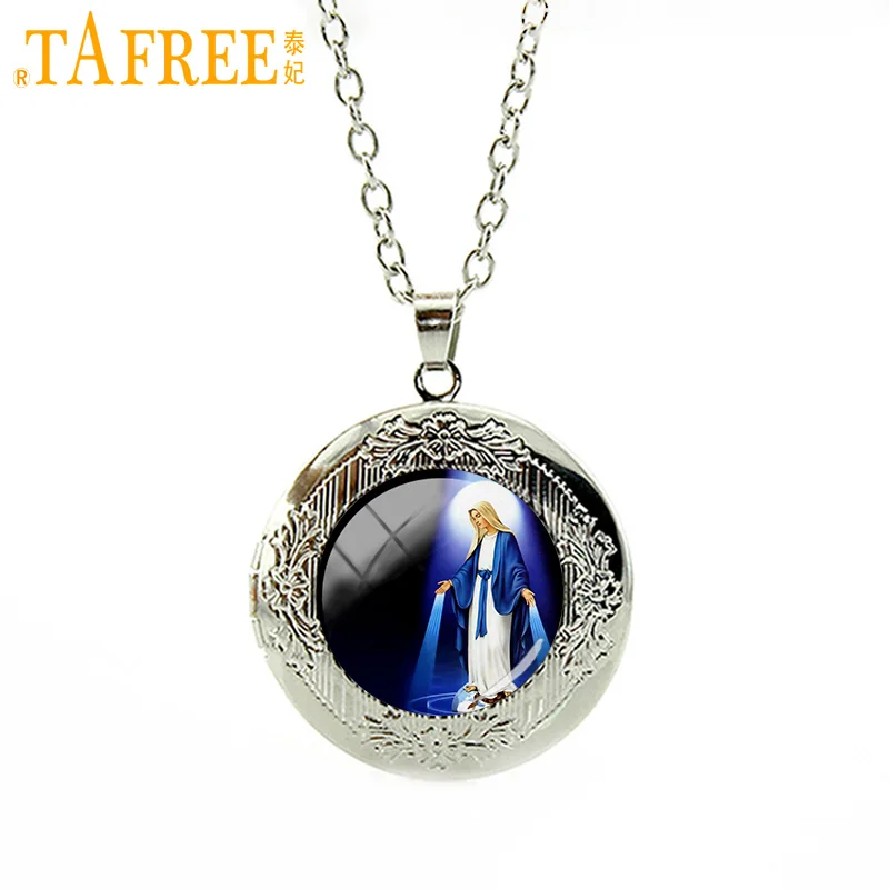 

TAFREE Men Women Christianity Catholic locket necklace Virgin Mary Our Lady of Guadalupe silver plated religious Jewelry VM43