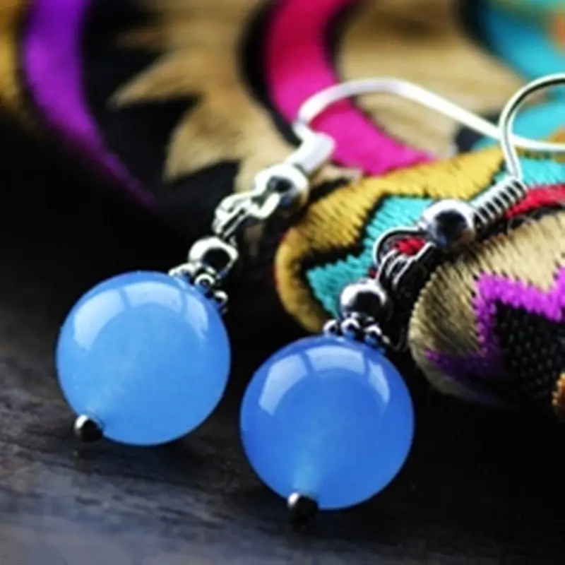 

FREE shipping> >>>Handmade 12MM Smooth blue gem Chalcedony 20PC Hook Dangle Earrings