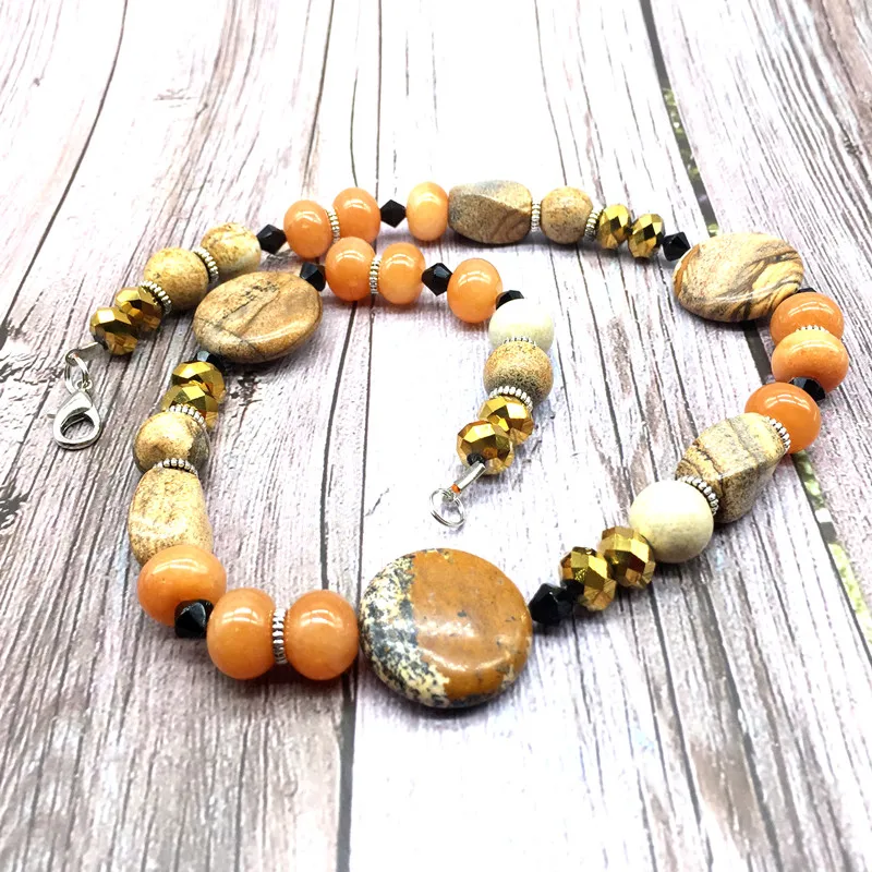 Natural Fashion Women Choker Necklace Picture Jaspers and Crystal Stone Bead For Girls Gift Party Jewelry | Украшения и