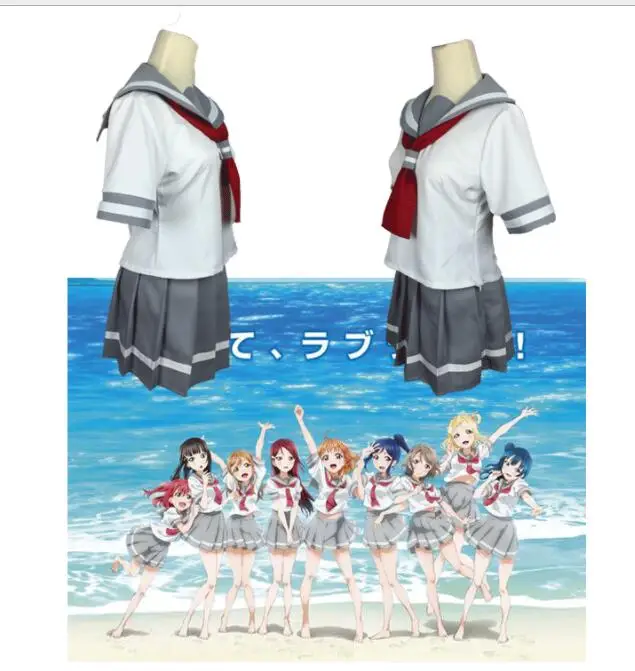 Аниме LoveLive! Солнечное платье таками Чика девушки матросские униформы косплей