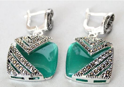 Серьги ZCD из натурального зеленого опала 320 + +|marcasite earrings|opal catearrings earring |