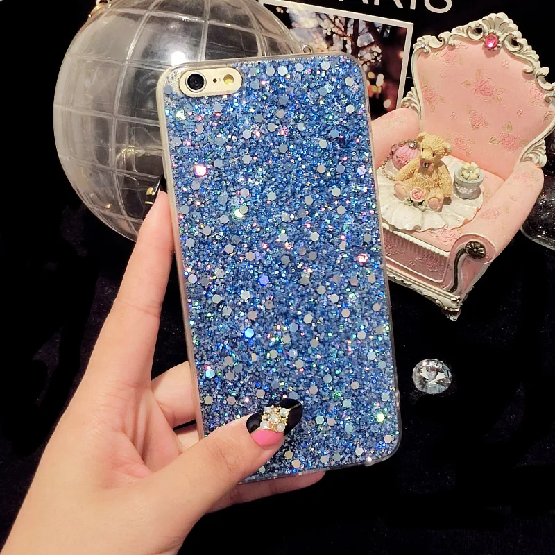 Kisstop Glitter Bling Full edge Protection Sequin Case For iPhone 8 7 X XS Cute Shining Phone Back Cover 6 6s Plus |