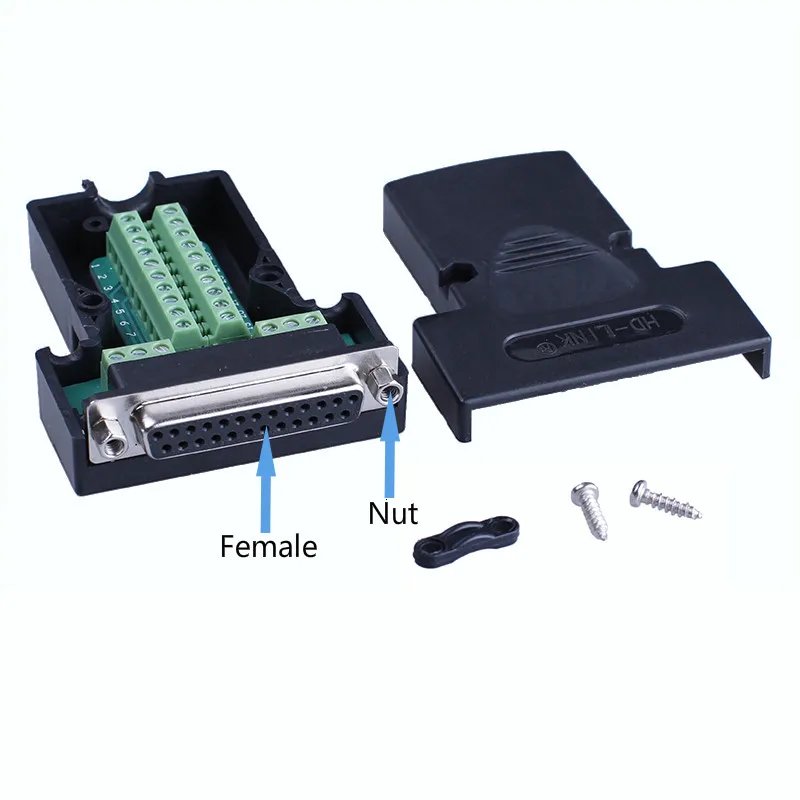 Female Nut D-SUB разъем DB25 мужской/женский 25Pin разъем DB25 Breakout терминал Solderless разъемы - Цвет: Female Nut