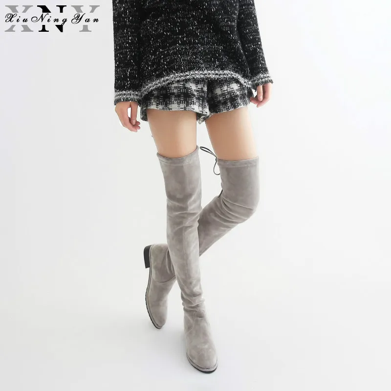 

Женские эластичные сапоги из искусственной замши, высокие сапоги, привлекательные модные сапоги выше колена, зимние ботинки на высоком каб...