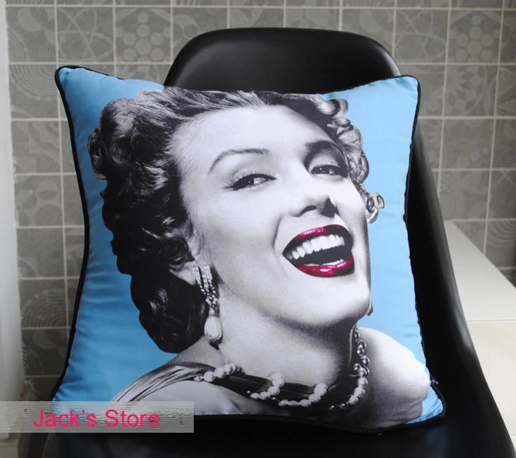 

1PCS Blue Marilyn Monroe cushion cover polyester peach skin Pillow cover home decoration sofa cushions lumbar pillow nap 45x45CM