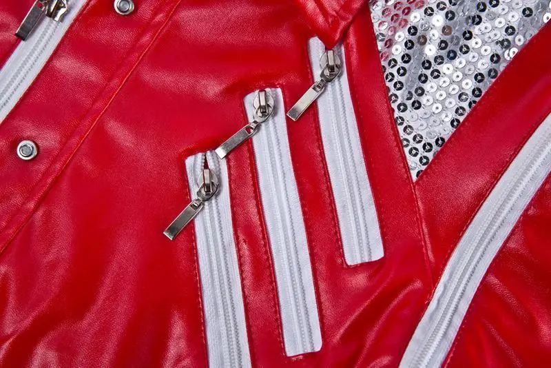 Горячая красного цвета в стиле панк на молнии Майкла Джексона куртки MJ Beat It