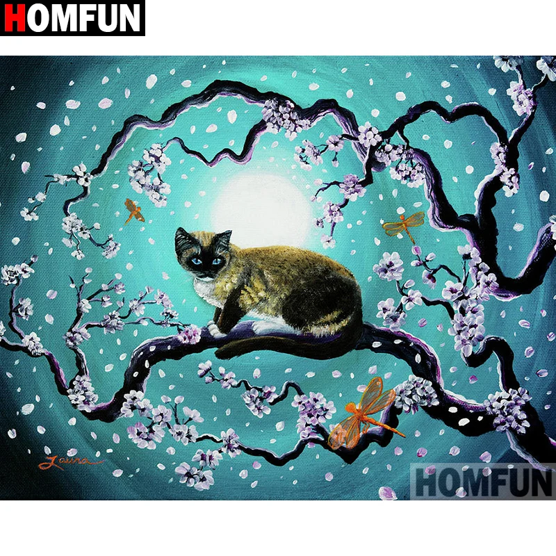 HOMFUN DIY 5D алмазная картина &quotКошка Луна Пейзаж&quot полная Алмазная вышивка продажа