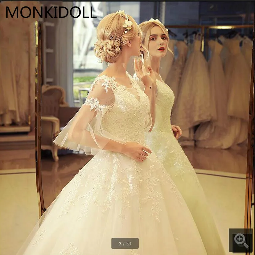 Новое свадебное платье Бохо с рукавами-фонариками 3/4 2017 бальное кружевной