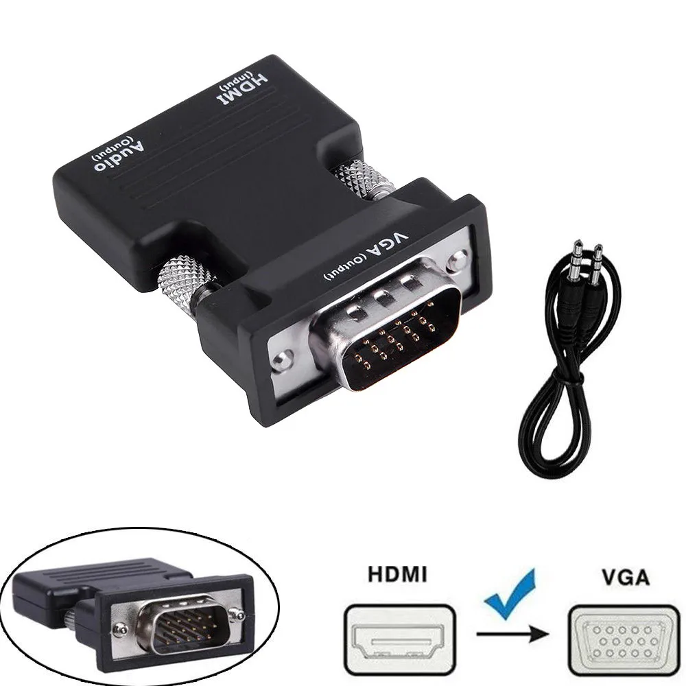 1080P HDMI Female to VGA Male Converter Adapter+Audio Cable Dongle 3.5mm Stereo Supports 720P / 1080i 56# | Электроника