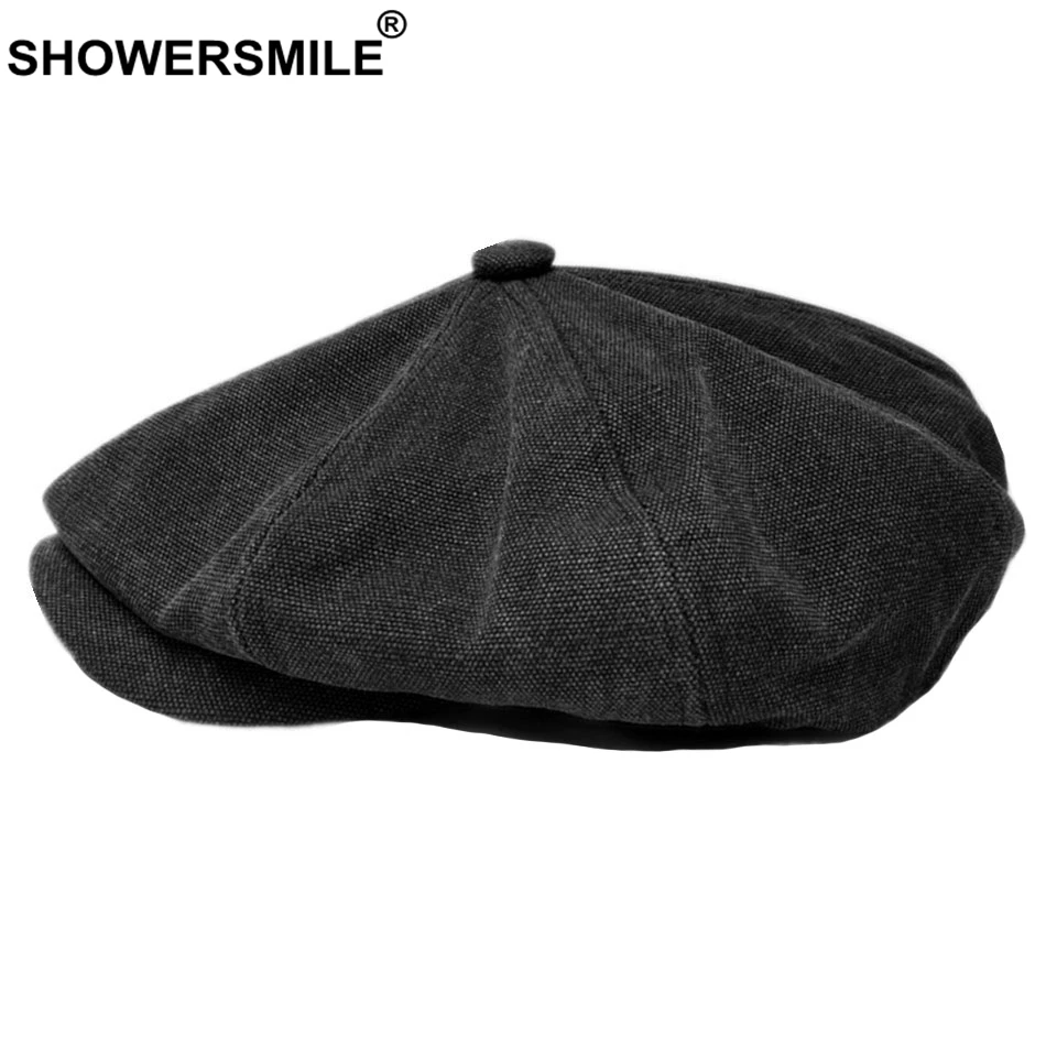 SHOWERSMILE Мужская газетная Кепка s хлопок Весна Осень восьмиугольная шляпа мужская Высококачественная темно-синяя плоская кепка однотонная винтажная шляпа художника