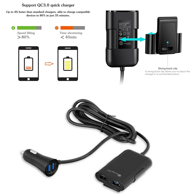 Автомобильный прикуриватель USB зарядное устройство QC 3 0 сплиттер адаптер питания