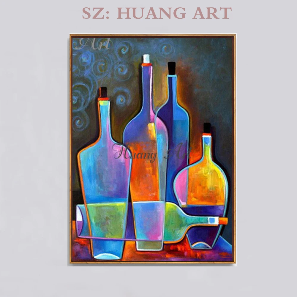 Hand-painted oil painting abstract still life modern minimalist wine bottle bar creative wall paintings hallway aisle | Дом и сад