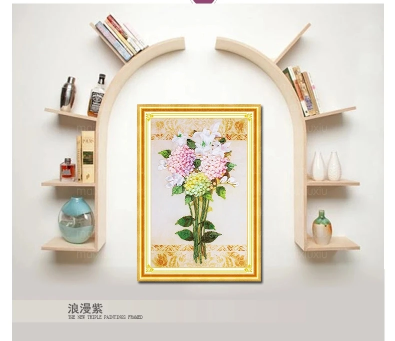 

Needlework,DIY Ribbon Cross stitch Sets for Embroidery kit,bouquet floral flower love ribbon Cross-Stitch handwork wedding kit