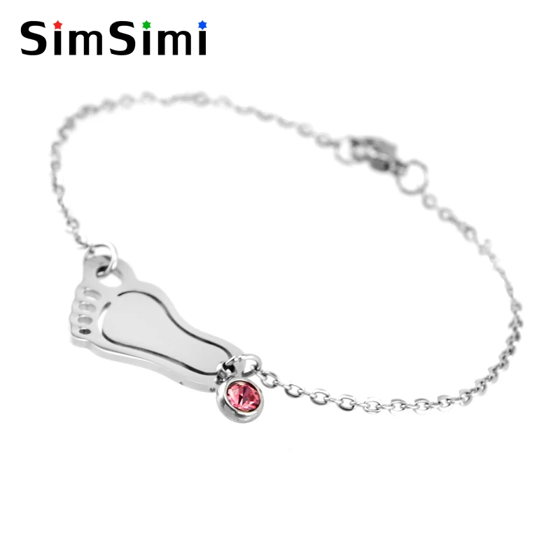 Simsimi baby foot & birth stones charm for Mum женский браслет ювелирные изделия из нержавеющей стали