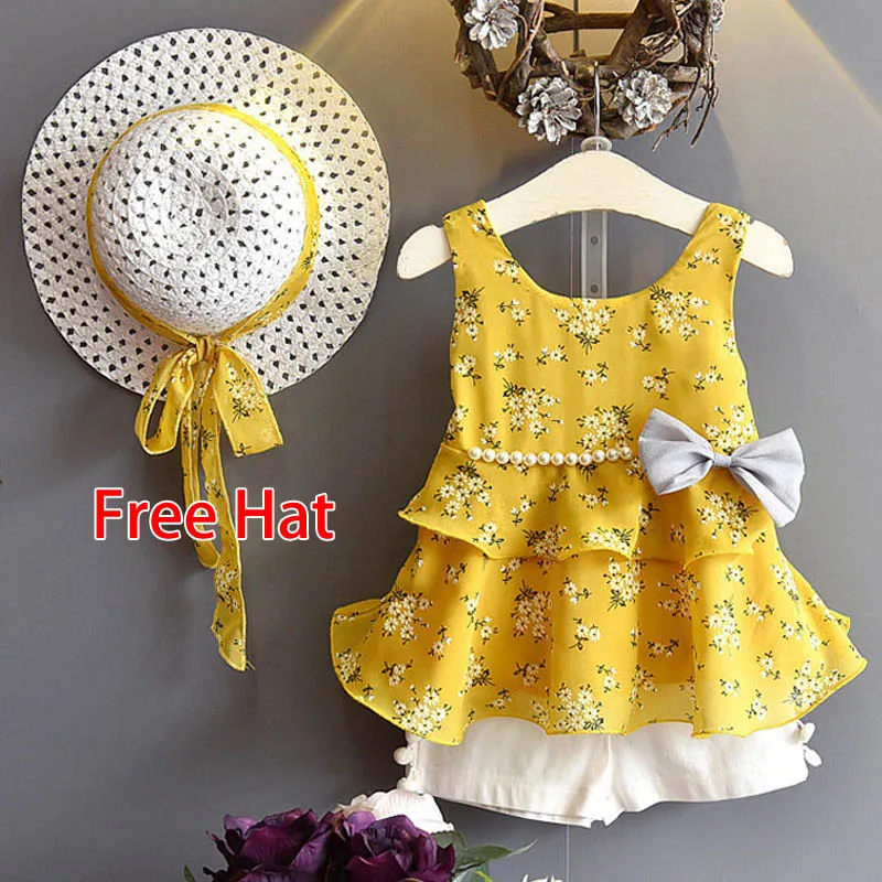 Yellow Одежда для детей, лето, одежда для маленьких девочек, детская одежда, спортивный костюм, костюмы для девочек, комплекты одежды, От 3 до 7 лет - Цвет: Yellow