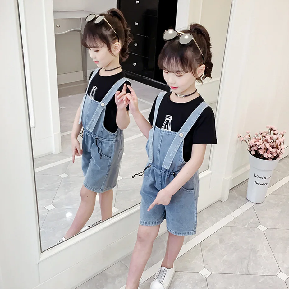 Джинсы для девочек шорты на подтяжках джинсовый комбинезон с красными губами