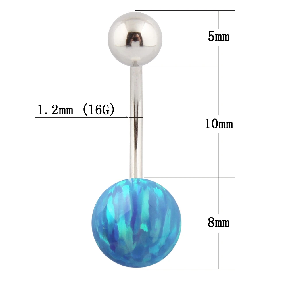 Кольцо для пирсинга живота из нержавеющей стали с опалом 8 мм | Украшения и