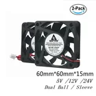 Gdstime 2 шт. 6 см DC 5 в 12 В 24 в 60 мм x 15 мм бесщеточный ПК охладитель 60x60x15 мм корпус компьютера радиатор процессора VGA вентилятор охлаждения 6015