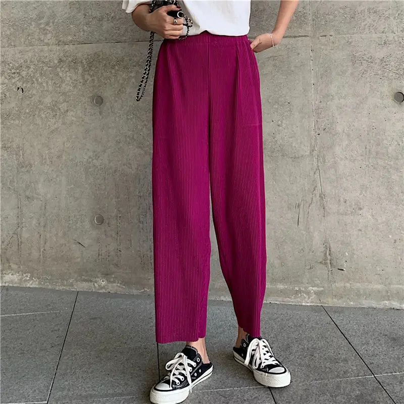 Hzirip 2019 Summer Women High Waist Casual Loose Elastic Pleated Fashion Solid Wide Leg Pants | Женская одежда