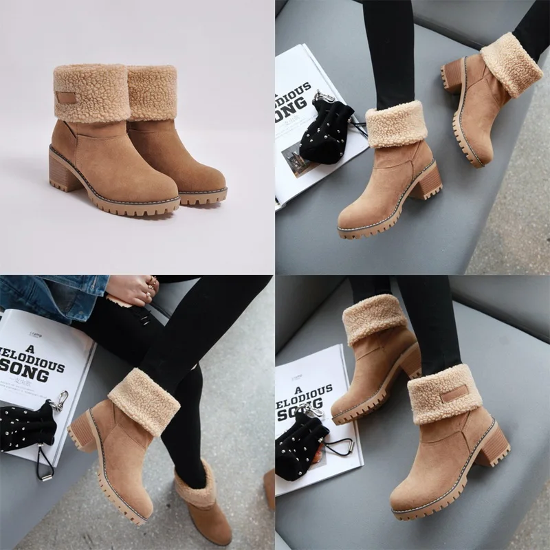MoneRffi New Women Boots Winter outdoor keep Warm Fur Waterproof Women's Snow Thick heel with round head short boot | Обувь