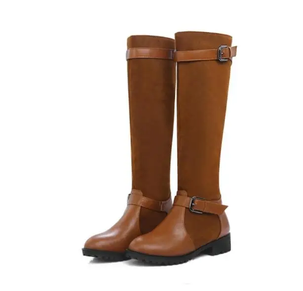 Новые брендовые зимние пикантные женские сапоги до колена с пряжкой цвет