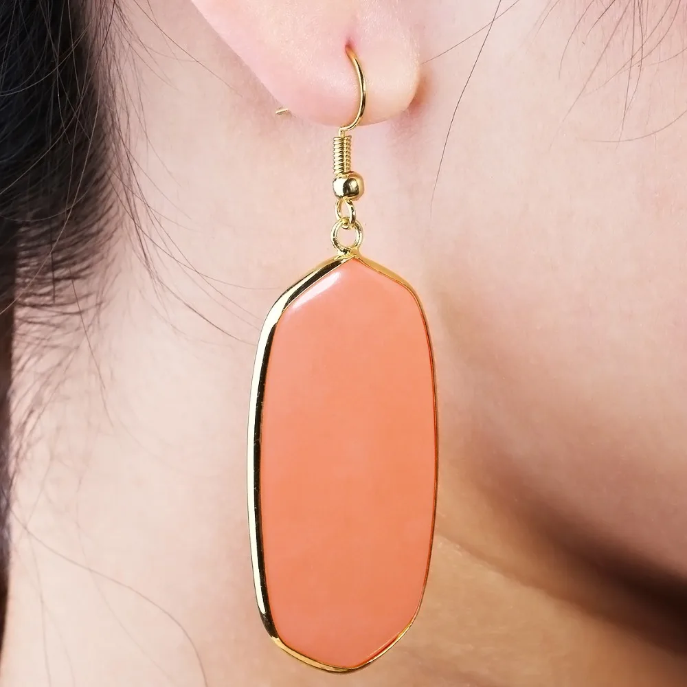 

TUMBEELLUWA Orange Howlite Stone Oval Dangle Drop Hook Earrings For Women