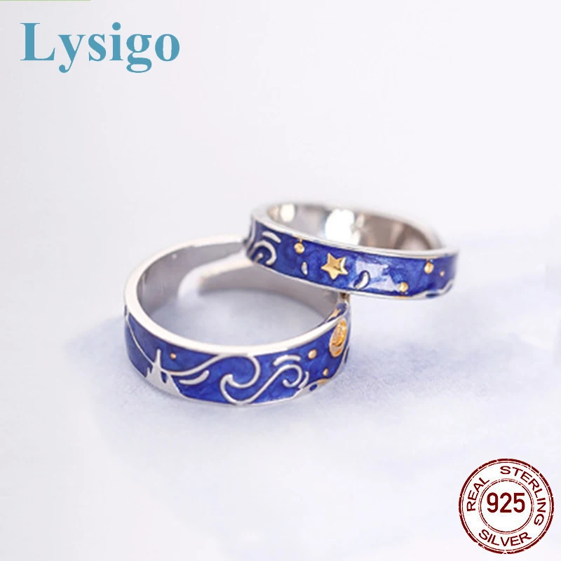Lysigo новинка кольца Ван Гога настоящее Серебро S925 блестящее олень небо золото