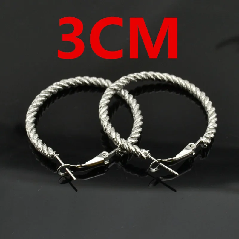silver earrings 3cm Большой круг обруч серьги для женщин золото серебро круглые Модные женские ювелирные изделия бренд довольно БЛАГОРОДНЫЙ двойной в форме спирали - Окраска металла: silver earrings 3cm
