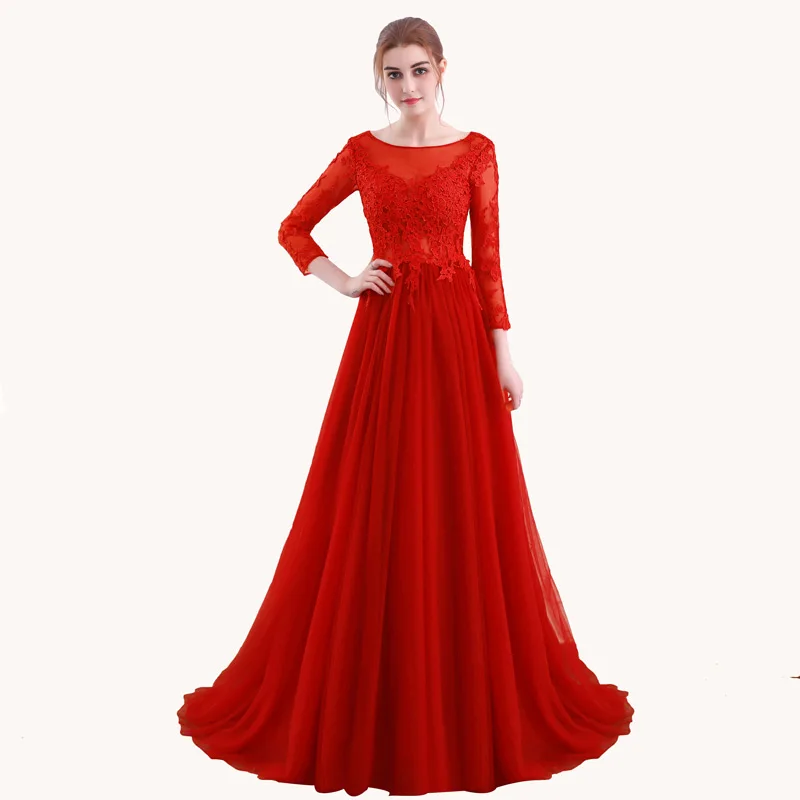 FADISTEE Новое поступление вечерние платья длинное платье Vestido de Festa прозрачные аппликации сексуальное платье с открытой спиной - Цвет: Красный