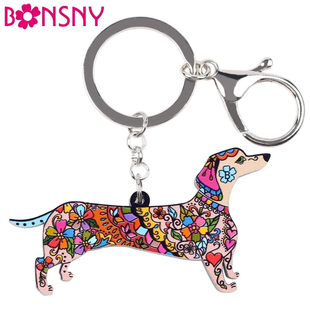 

Bonsny Acrylic Statement Dog Jewelry Dachshund Chain Key Ring Pom Gift For Women Girl Bag Charm Keychain Pendant Jewelry