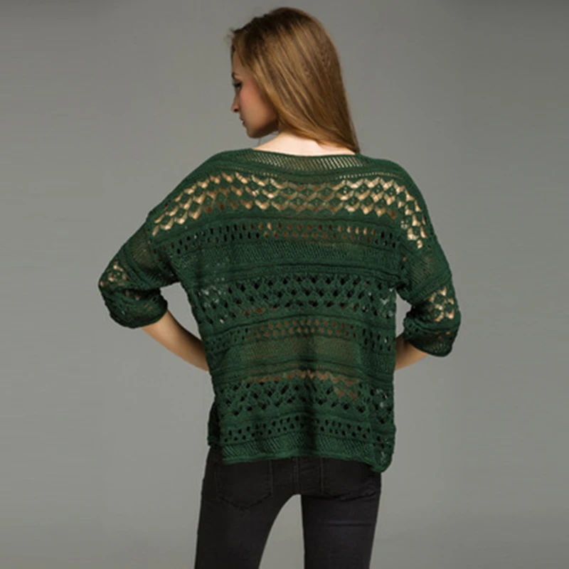 2017 Весна и осень тонкие пикантные открытые женские пуловеры сплошной цвет три