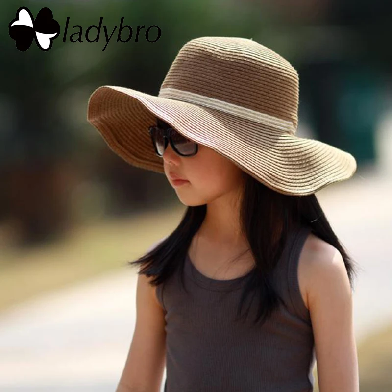 Ladybro/брендовая соломенная Солнцезащитная шляпа с широкими полями для девочек