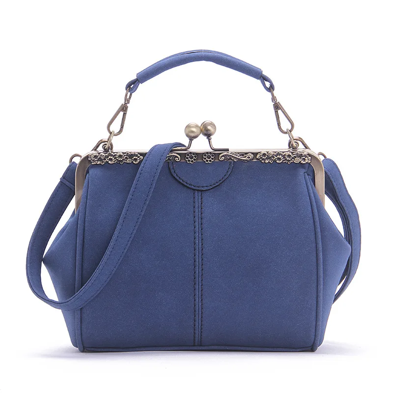 women bag blue Модные женские сумки в винтажном стиле, клатч с замком в виде поцелуя, сумки через плечо, женские матовые Сумки из искусственной кожи - Цвет: women bag blue