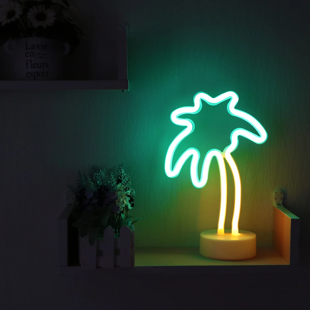 Coconut Tree Neon Night Light Coco Shape Battery Power Neon Light Sign for Kids Chindren Rooms Party Home Decoration Lights