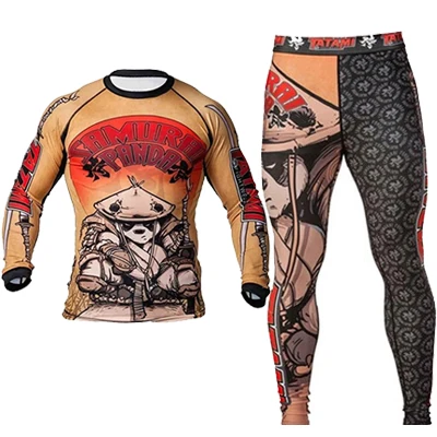 Style C Mma JIUJITSU Рашгард футболка для занятий боксом костюмы мужские с длинным рукавом ММА Боксерские Рашгард брюки Обезьяна Печать Kickboxing BJJ Boxeo майки - Цвет: Style C