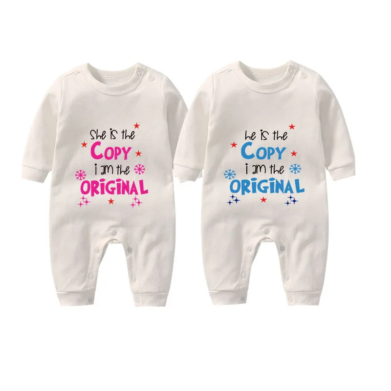 

2019 ysculbutol New Design fashion she is the copy i am the original baby bodysuit customized baby boy girl clothes