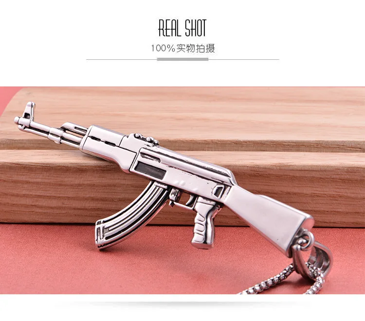 Новинка, модное ожерелье из нержавеющей стали AK 47 с подвеской в виде пистолета, хип-хоп, ручная работа, для мужчин, Т-образное ожерелье, ювелирное изделие для мужчин