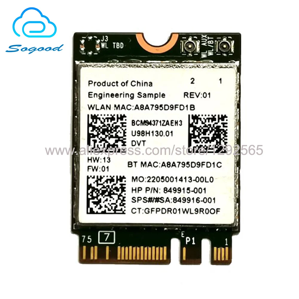 WLAN карта для Broadcom BCM94371ZAE 2 4G и 5G BT4.1 802.11AC NGFF 867 Мбит/с 849915 001 беспроводная сетевая HP SPS