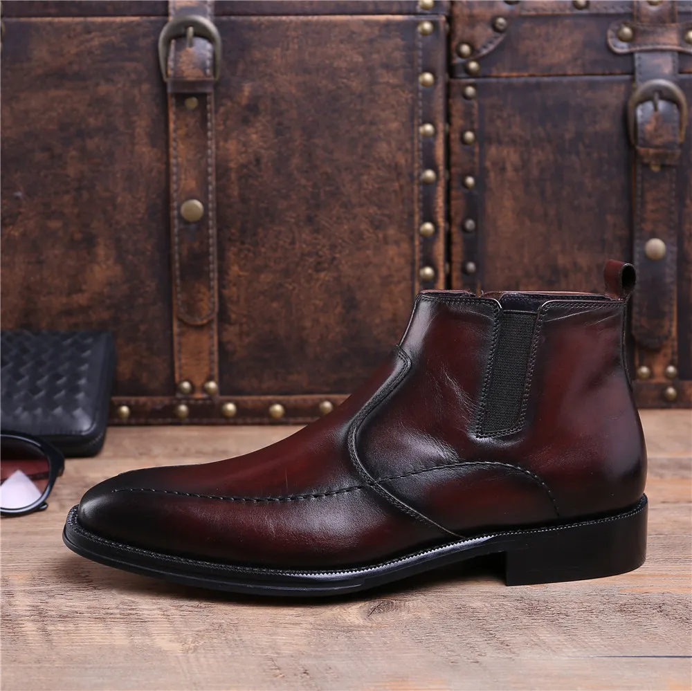 Модные туфли Goodyear с рантом; Цвет черный, коричневый; свадебные модельные туфли; мужские Ботильоны; ботинки из натуральной кожи; Мужская обувь в деловом стиле