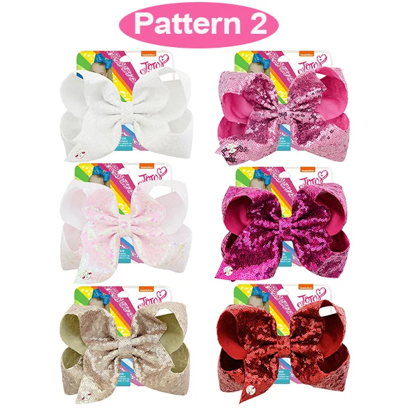 Pattern2 8 дюймов JOJO блестки повязки для волос с блестками большой бант с аллигатором клип для девочек Дети женские аксессуары для волос ручной работы шикарный бант - Цвет: Pattern2