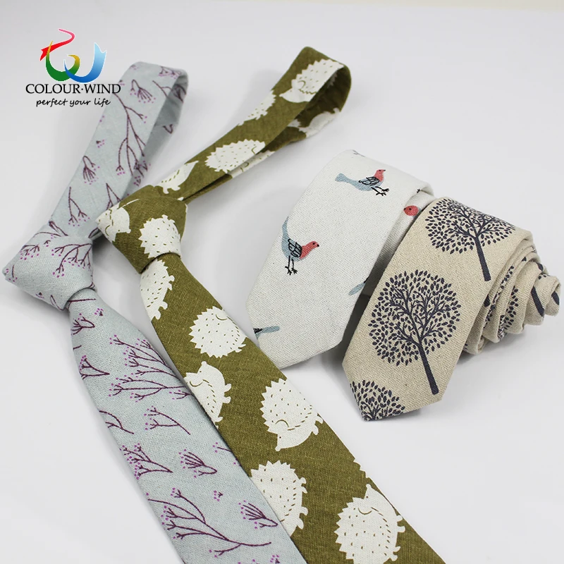 

New Mens Fashion Linen Ties Skinny 6cm Necktie Casual Cotton Designer Tree Animal Ocean waves Wedding Party Corbatas Gravata
