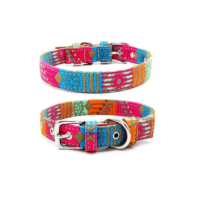 stripe collar Ошейник для питомцев кошек и собак, нейлоновый ошейник, отражающий поводок, веревка в богемном стиле, ремешок на шею, новинка для мопса, золотистые волосы - Цвет: stripe collar