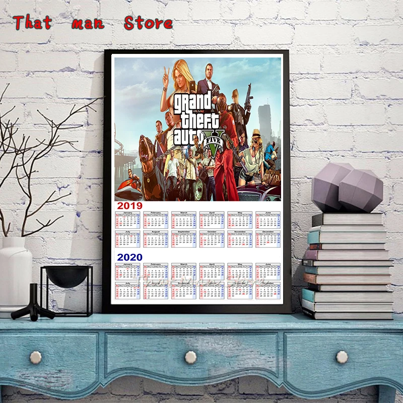 GTA 5 Grand Theft Auto San Andreas плакат с календарем для домашнего интерьера декоративная настенная бумажная наклейка с белым покрытием 42*30 см