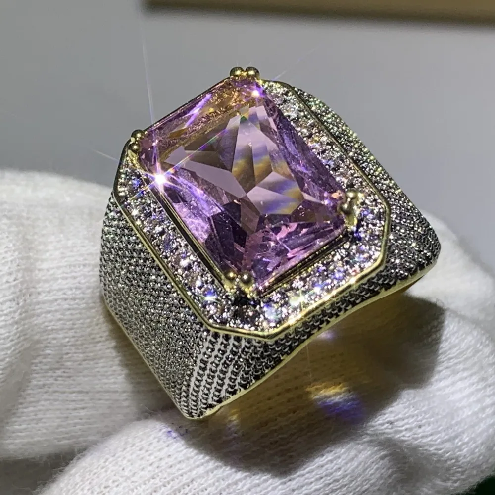 Размер 8-12, потрясающие Роскошные ювелирные изделия, 925 пробы, серебро и золото, розовая принцесса, AAA кубический цирконий, обручальное кольцо для мужчин, подарок