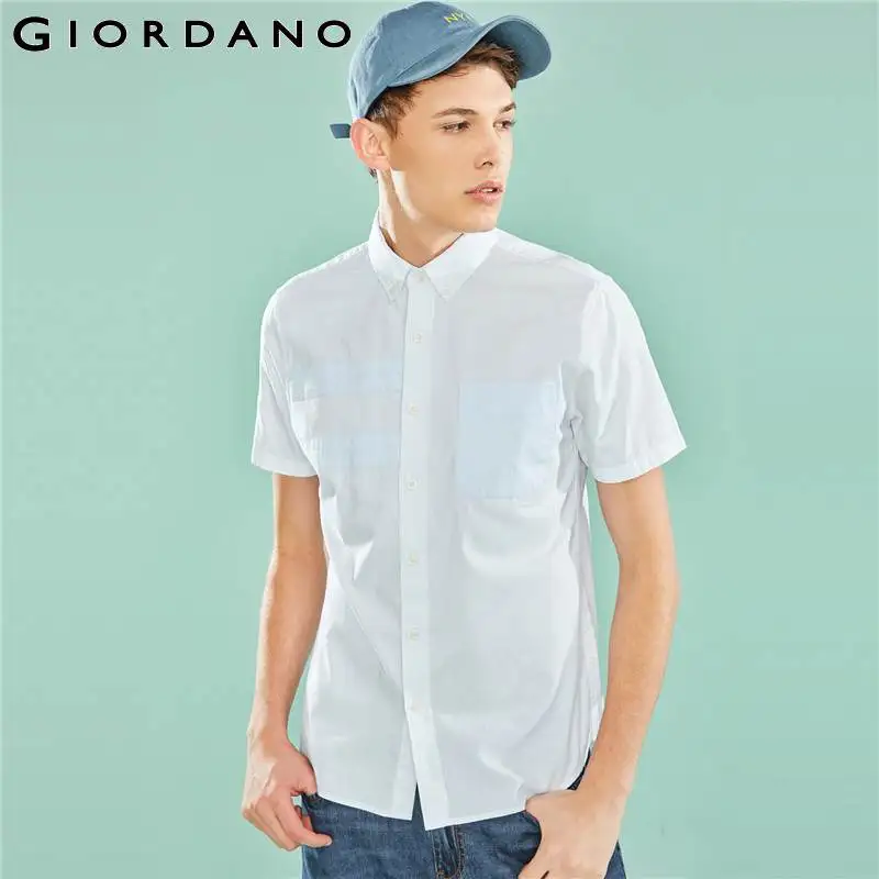 Мужская рубашка Giordano разноцветная из 100% хлопка с отложным воротником и коротким - Фото №1